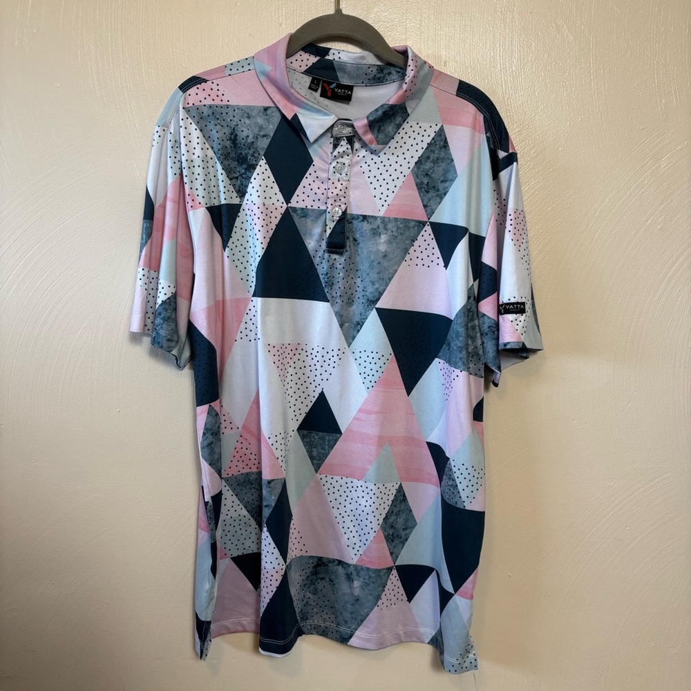 Yatta Golf Men’s‎ Shirt Polo Collared Polyester Spandex Pink Gray Size Large